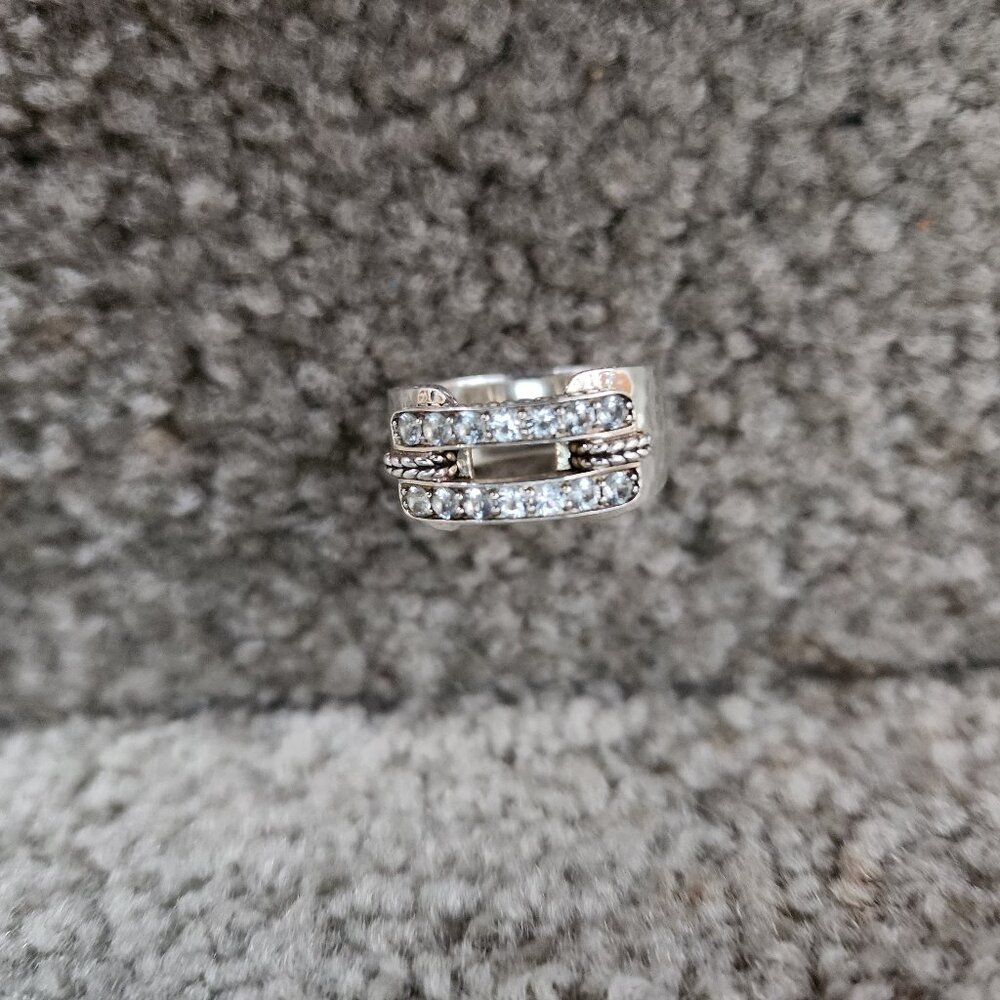 JAI by John Harding Sterling Silver White Topaz Link Band Ring Size 10